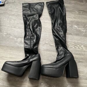 Black Platform Pleaser Knee-High Boots